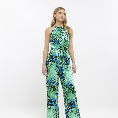 Green halter neck jumpsuit