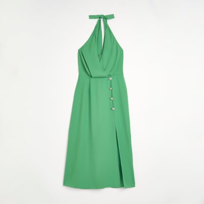 Green halter neck midi bodycon dress | River Island