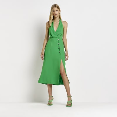 Green halter neck midi bodycon dress River Island