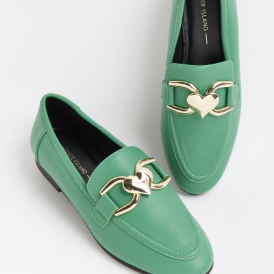 Green heart chain loafers River Island