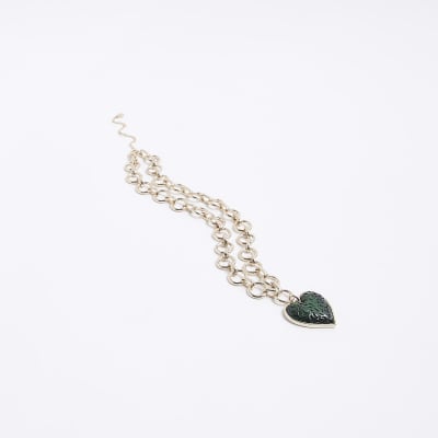 Green heart charm necklace