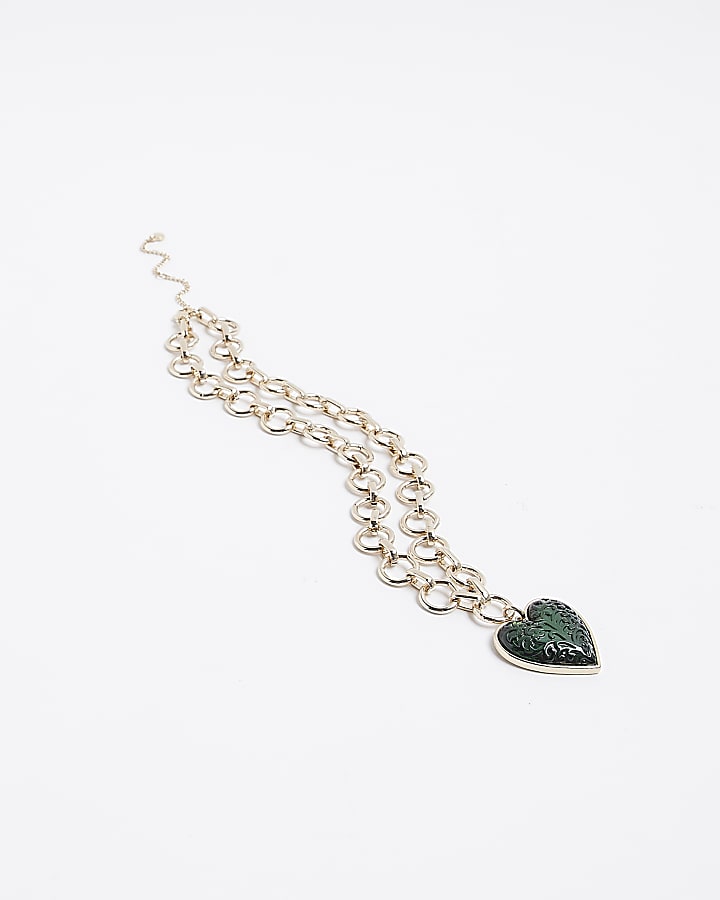 Green heart charm necklace