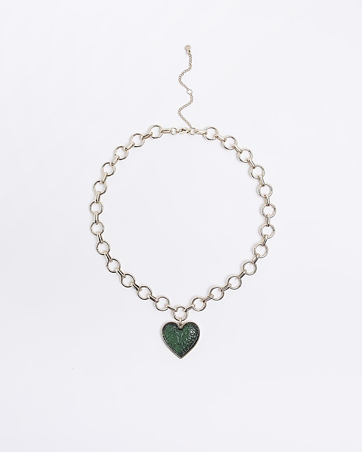 Green heart charm necklace