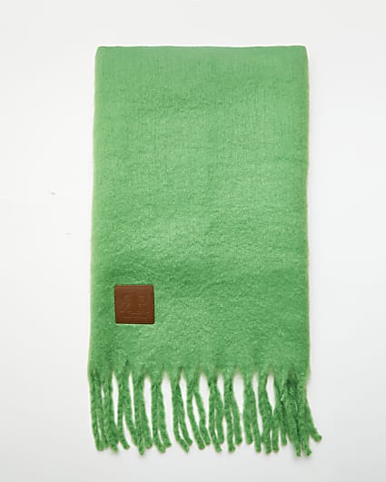 Green heavyweight fringed scarf