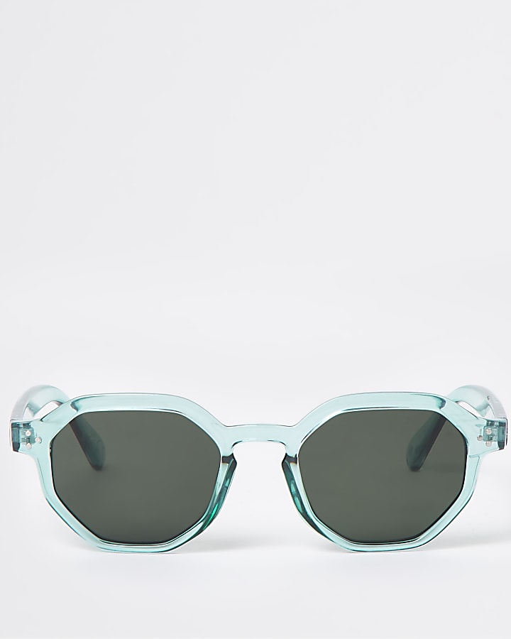 Green hexagon retro sunglasses