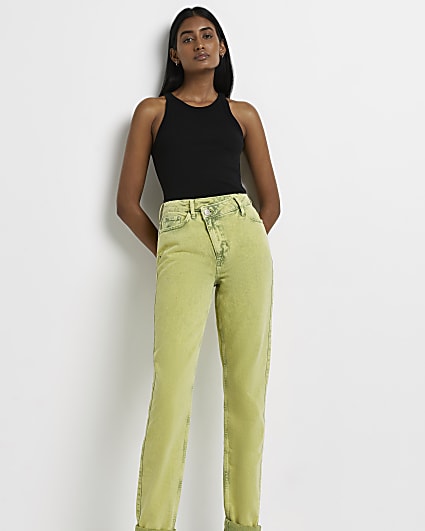 Green high waisted mom jeans