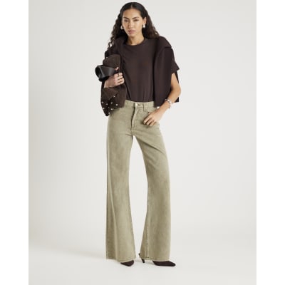 Green High Waisted Relaxed Straight Leg Jeans