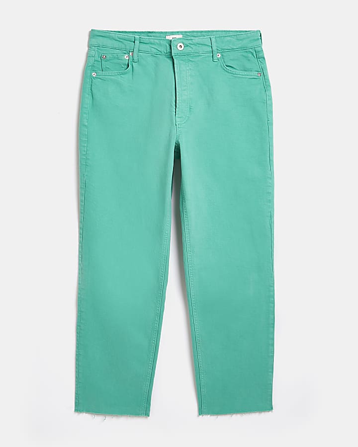 Green high waisted straight jeans | River Island
