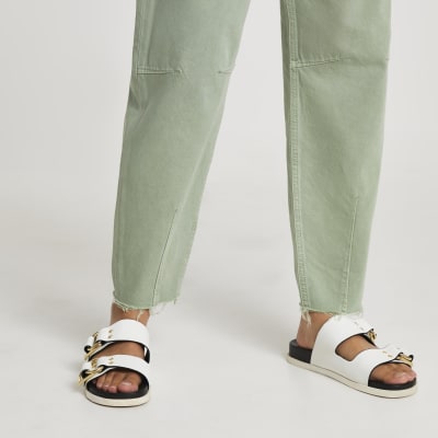 Green high waisted tapered jean