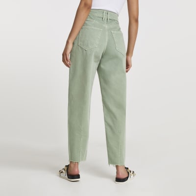 Green high waisted tapered jean