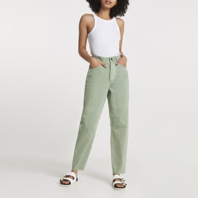 Green high waisted tapered jean