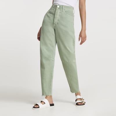 Green high waisted tapered jean