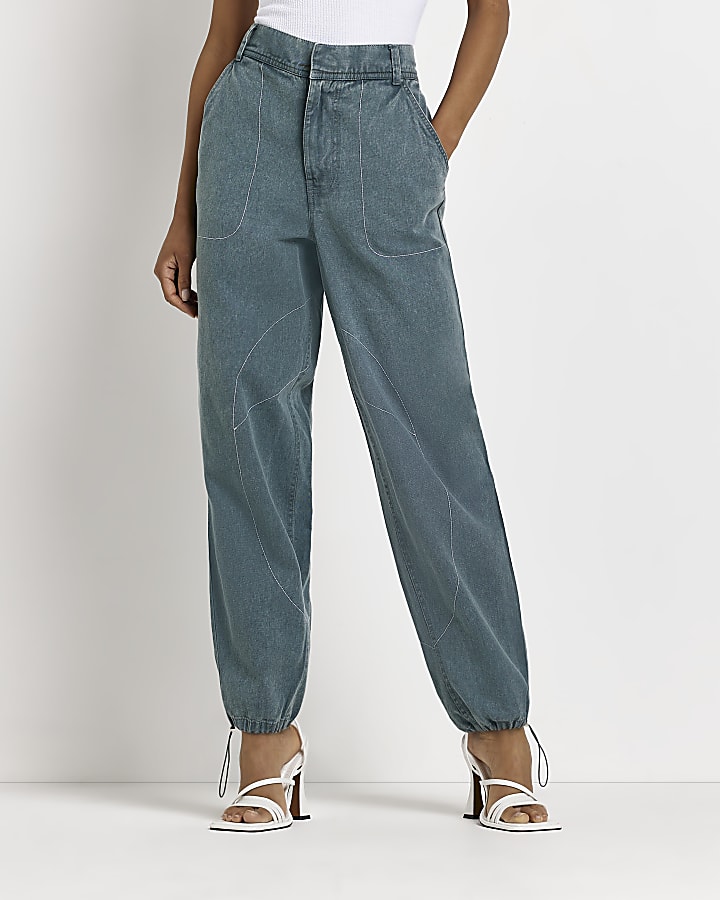 Green high waisted tapered trousers