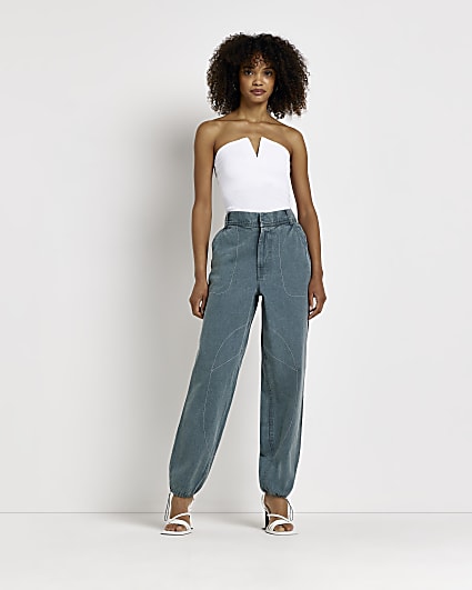 Green high waisted tapered trousers