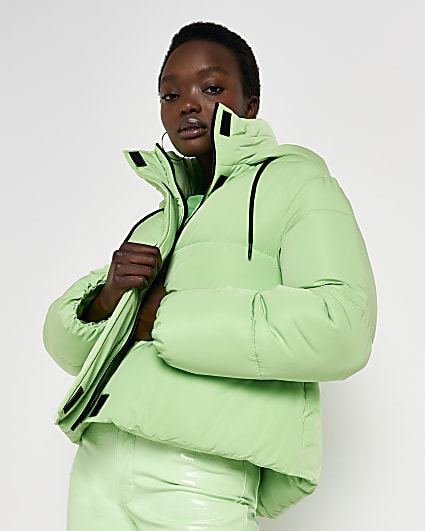 Green hooded puffer jacket
