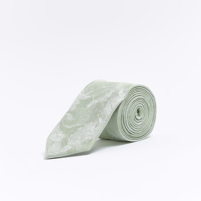 Green jacquard print tie River Island