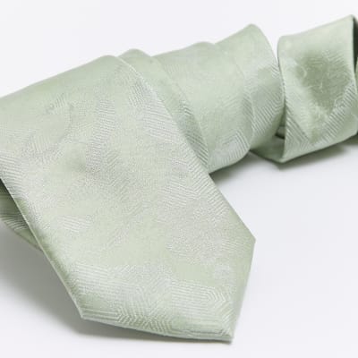 Green jacquard print tie River Island