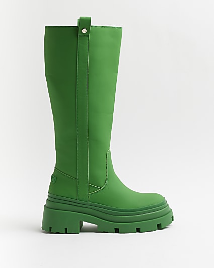 Green knee high chunky boots