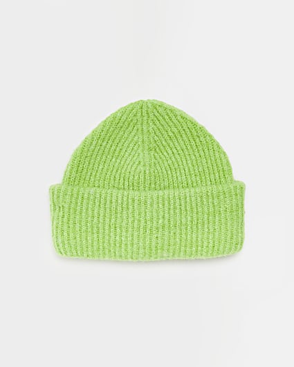 Green knit beanie hat