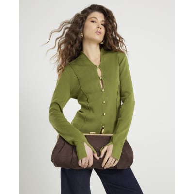 Green Knit Cut Out Top