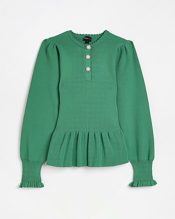 Green knit peplum jumper