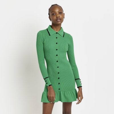 Green knit shirt dress River Island