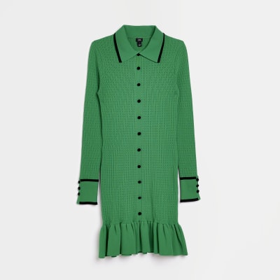 Green knit shirt dress River Island
