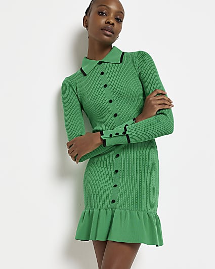 Green knit shirt dress