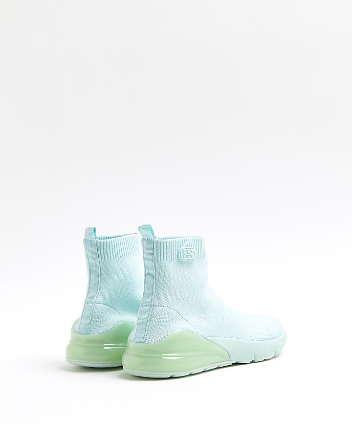 Green knit sock high top trainers