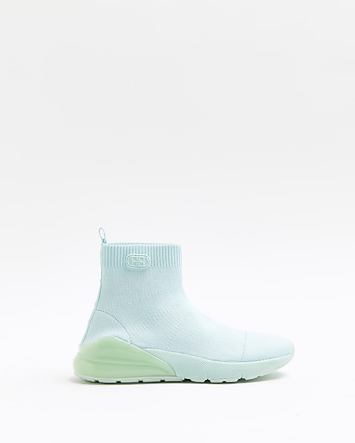 Green knit sock high top trainers