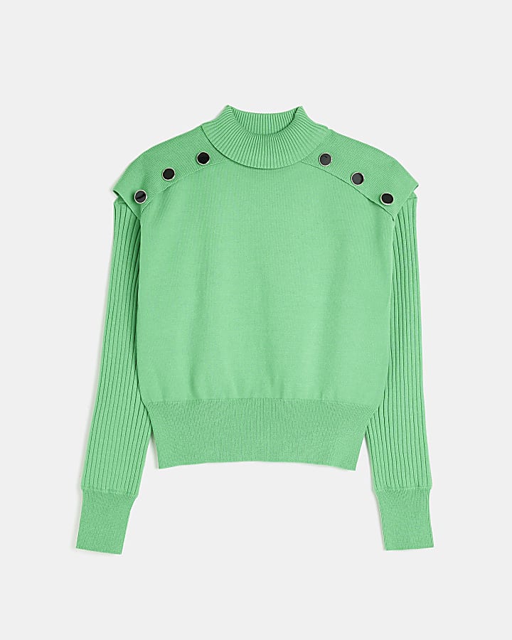 Green knit turtleneck jumper