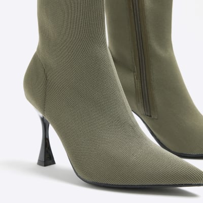 Green knitted heeled ankle boots | River Island