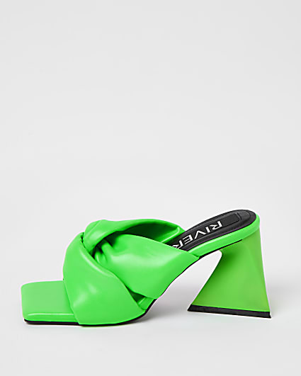 Green knot front block heeled mules