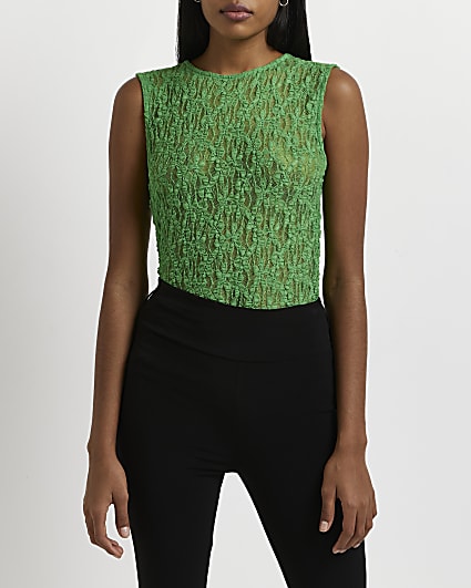 Green lace sleeveless top