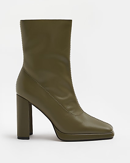 Green leather heeled ankle boots