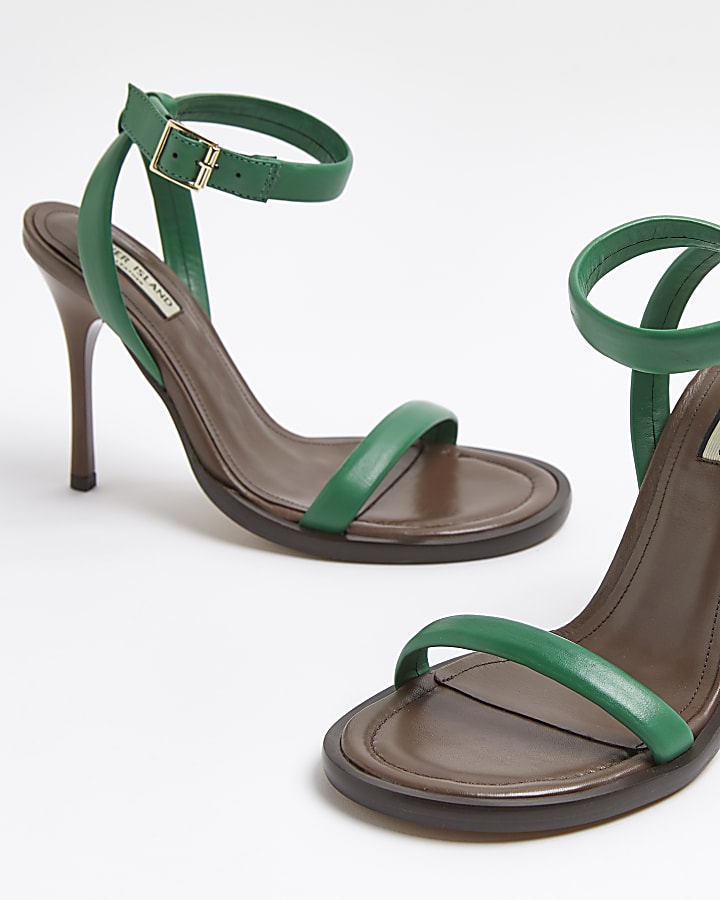 Green leather heeled sandals