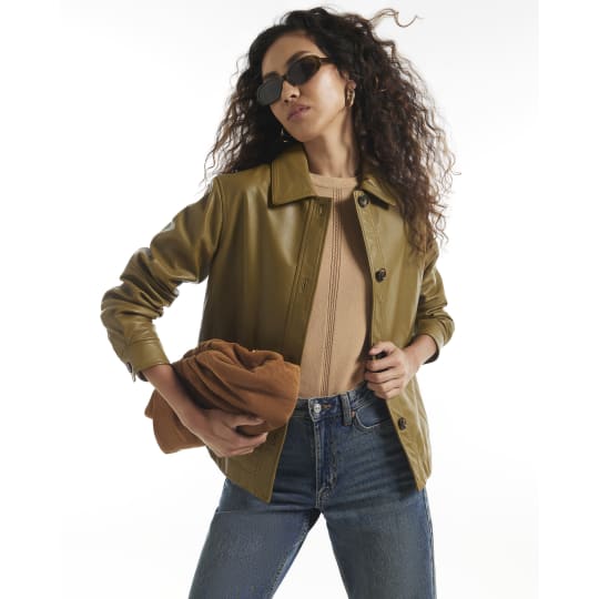 River Island Green Leather Overshirt