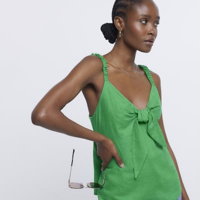 The Ava Ruched Tie Side Cami In Island Green, Lavaand