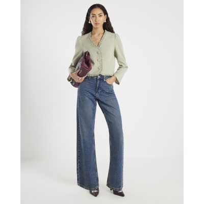 Green Long Sleeve Frilled Blazer