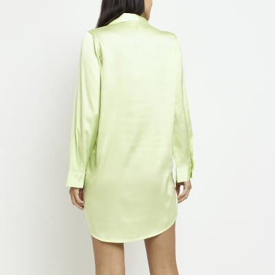 Green long sleeve mini night shirt dress