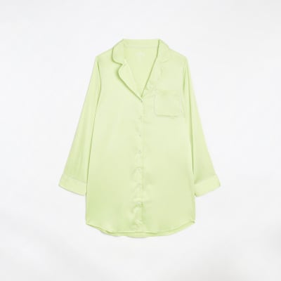 Green long sleeve mini night shirt dress