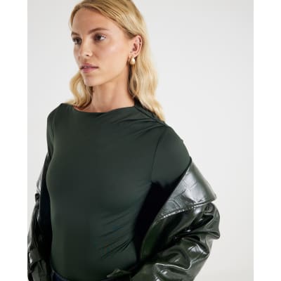 Green Long Sleeve Slash Neck Bodysuit