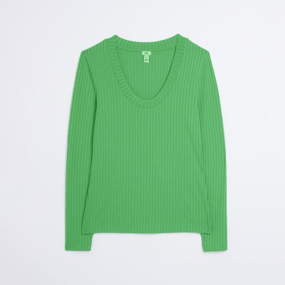 Green long sleeve top River Island