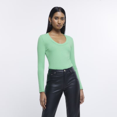 Green long sleeve top River Island