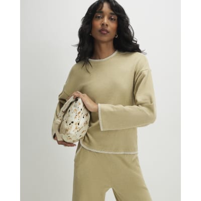 Green Long Sleeve Whipstitch Cosy Sweatshirt