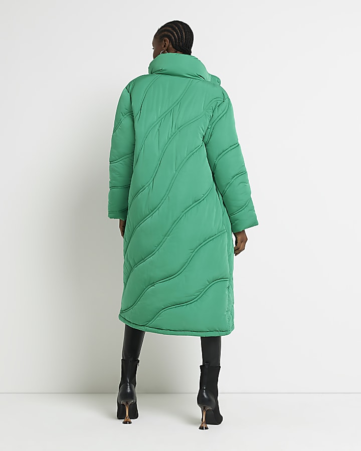 Green longline puffer coat