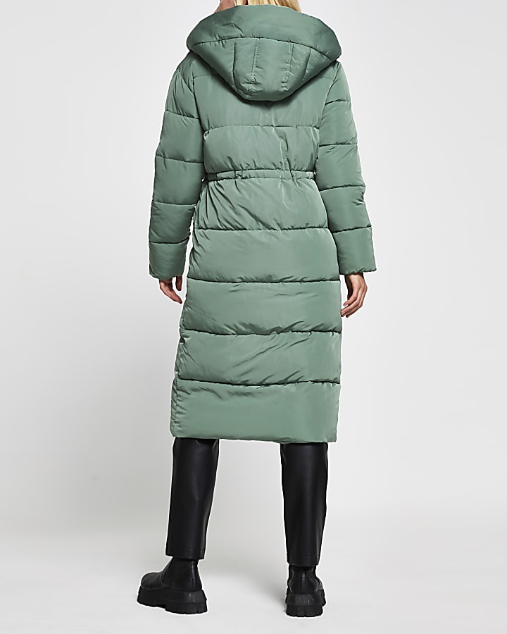 Green longline puffer coat