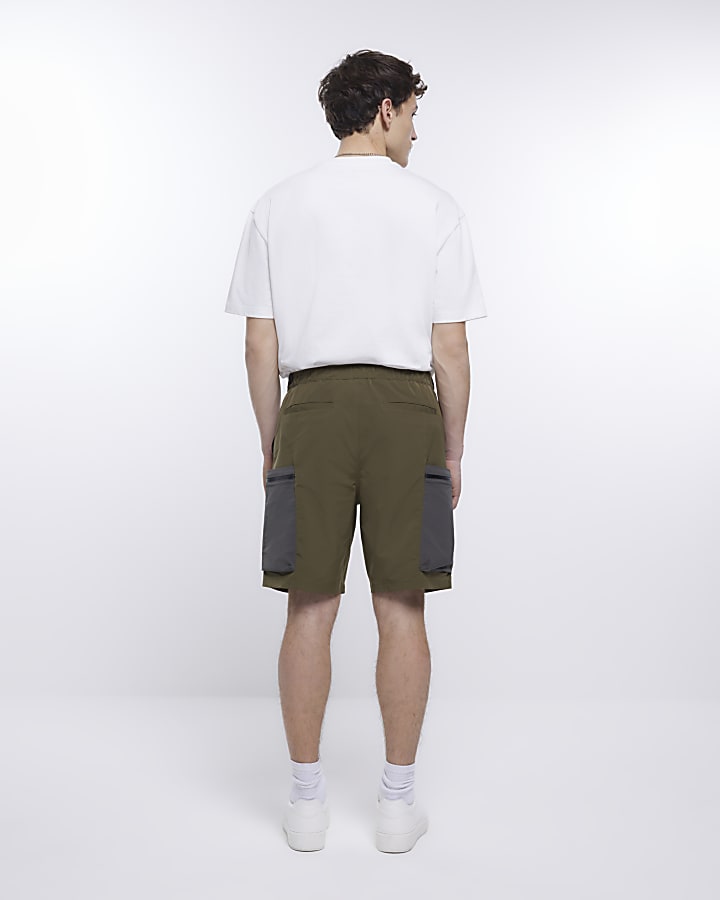 Green loose fit utility cargo shorts