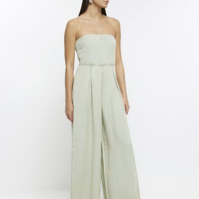 Green lyocell bardot jumpsuit