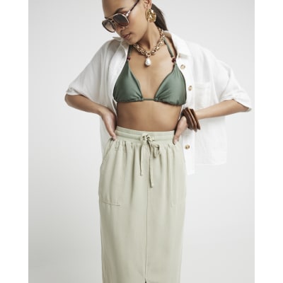 Green lyocell elasticated midi skirt River Island